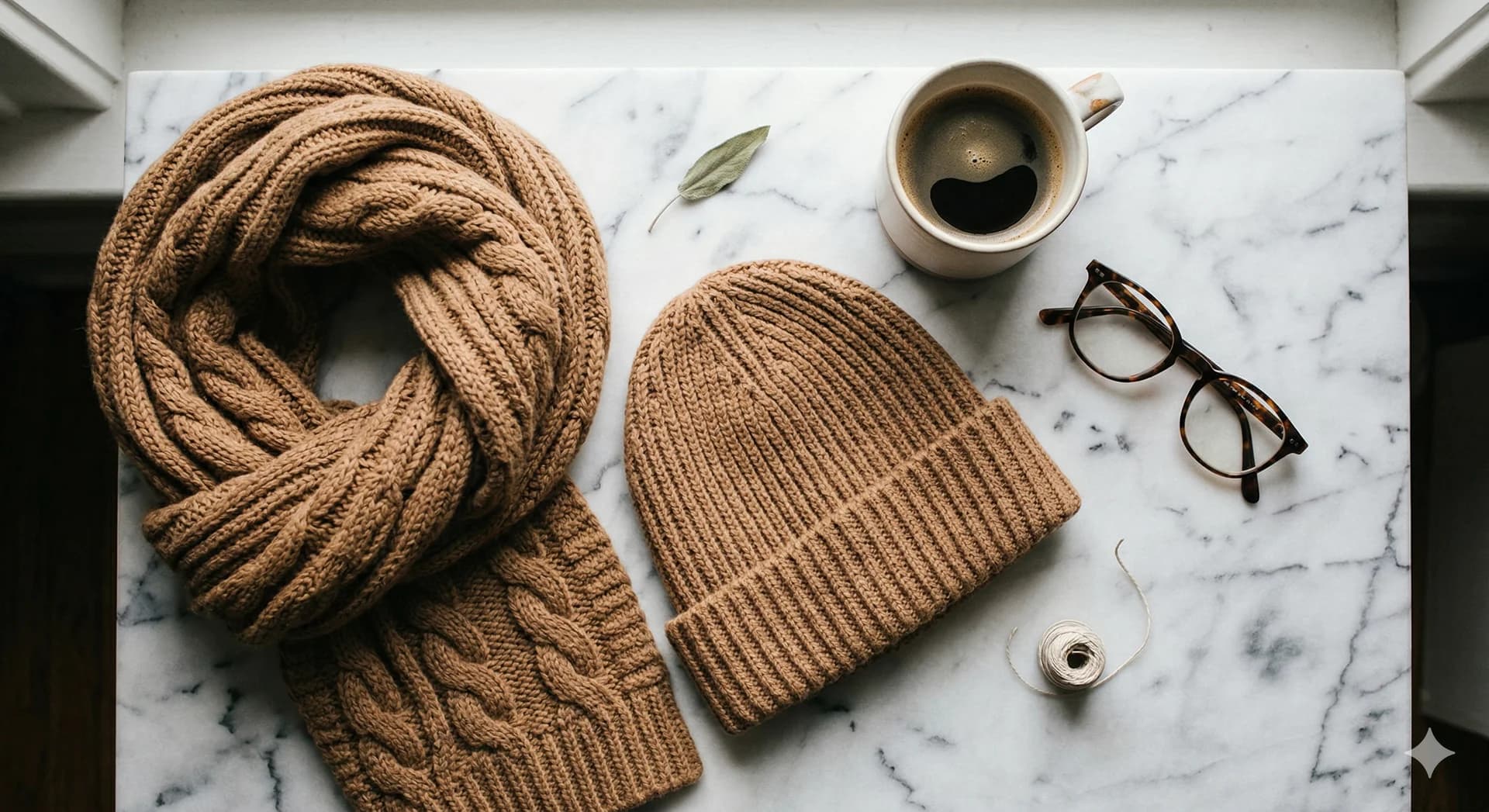 Scarf and beanie flat-lay